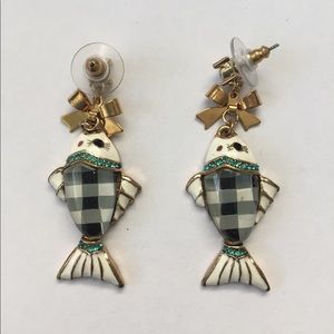 Betsey Johnson Plaid Fish Earrings